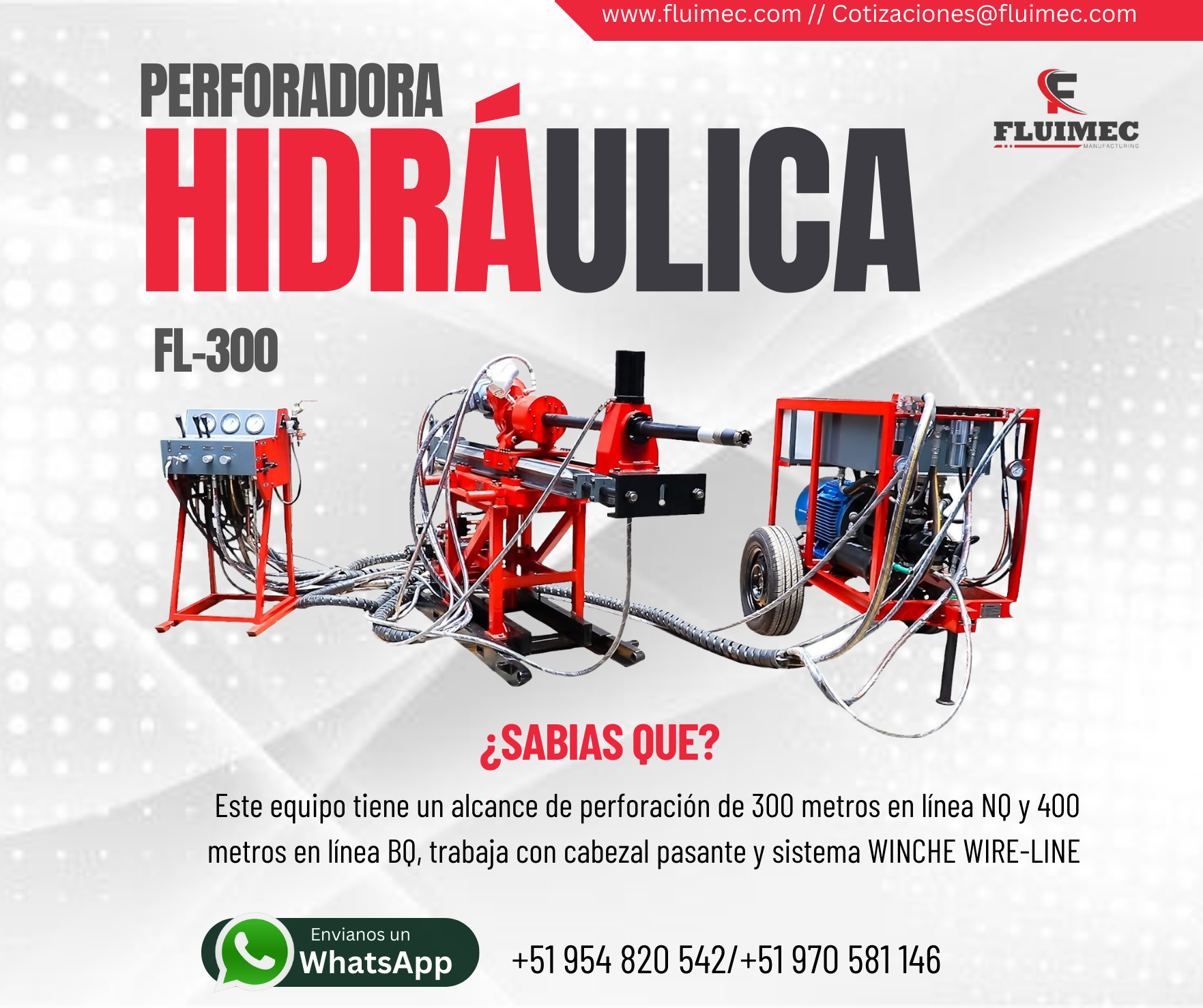 PERFORADORA HIDRAULICA FL - 300 FACIL RECUPERACION DE NUCLEOS 